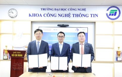 Lễ ký kết hợp tác nghiên cứu ba bên giữa Trường Đại học Công nghệ với Viện Đánh giá Công nghệ công nghiệp Hàn Quốc và Viện Công nghệ điện tử Hàn Quốc